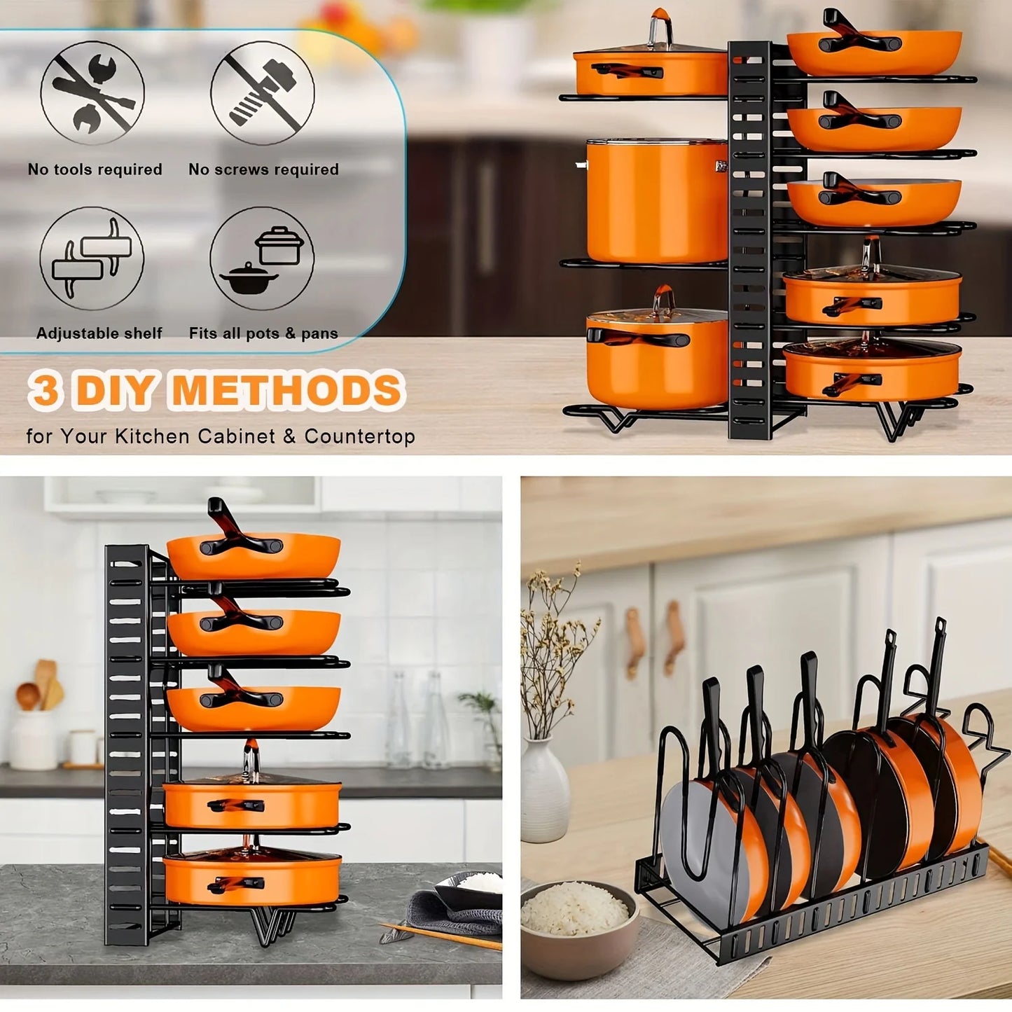 Durable Metal Pot Rack Organizer