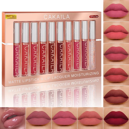 CAKAILA 10pcs Set Nude Lip Gloss Lipstick Set
