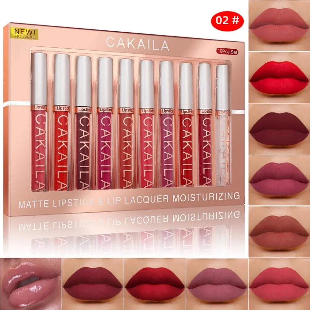 CAKAILA 10pcs Set Nude Lip Gloss Lipstick Set