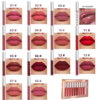 CAKAILA 10pcs Set Nude Lip Gloss Lipstick Set